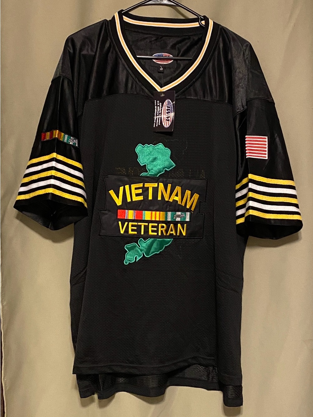 Vietnam Veteran Black Mesh  EMB Football Jersey Size XL NWT